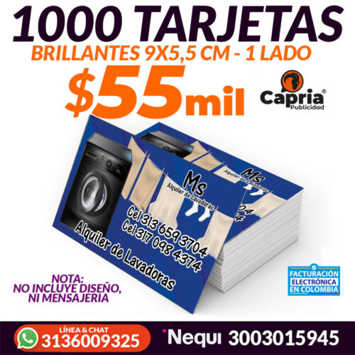 1000 TARJETAS BRILLANTES 1 LADO